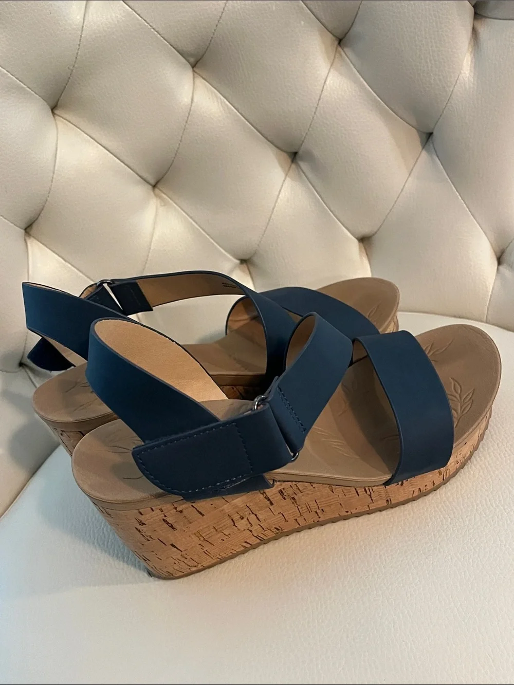 CL by Laundry Navy Cork Wedge Sandals